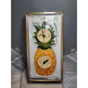 Pineapple Poly Resin Indoor and Outdoor Clock and Thermometer, 12 Inch, Multi-Co